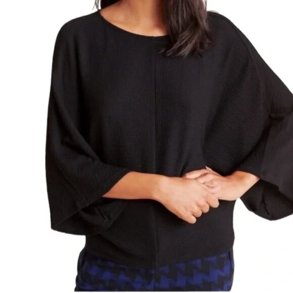 Anthropologie Maeve Claire Black Textured Batwing Pullover Top Relaxed Fit L - Picture 1 of 8